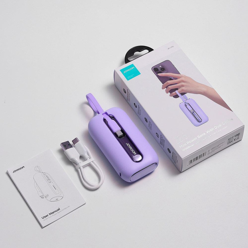 „Powerbank Colorful Series“ 10 000 mAh 22,5 W USB-C ir „iPhone Lightning“ laidai violetiniai