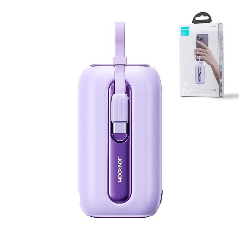 „Powerbank Colorful Series“ 10 000 mAh 22,5 W USB-C ir „iPhone Lightning“ laidai violetiniai