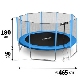 Sodo batutas 15 pėdų / 465 cm su išoriniu tinkleliu ir kopėčiomis Neo-Sport