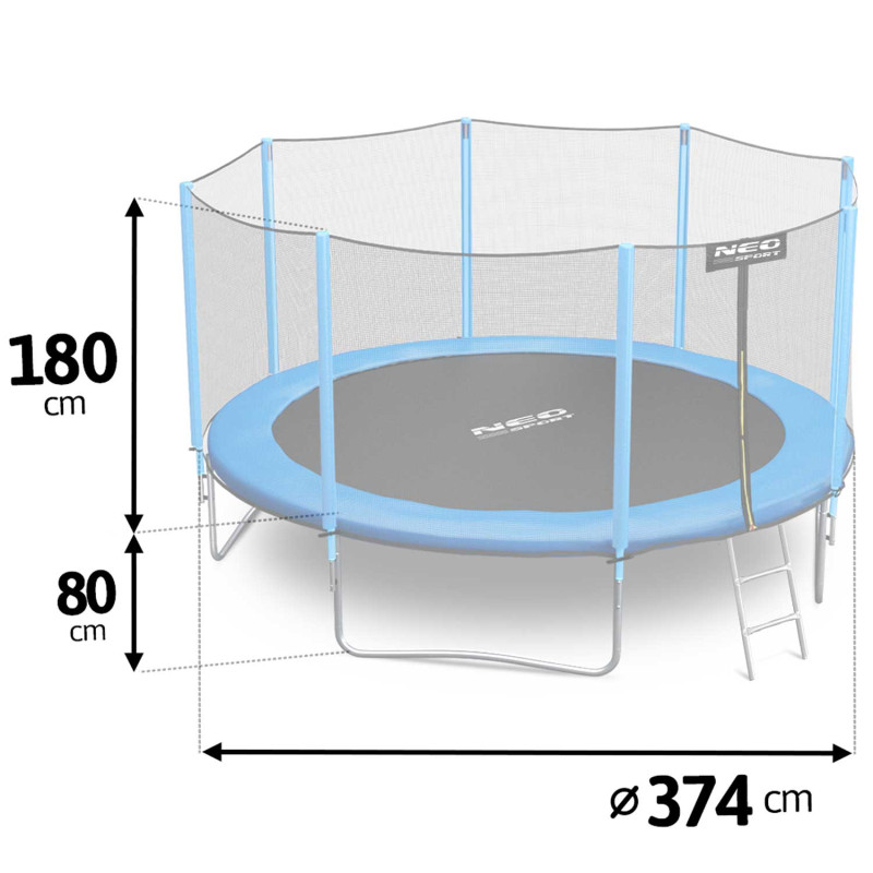 Sodo batutas 12 pėdų / 374 cm su išoriniu tinkleliu ir kopėčiomis Neo-Sport