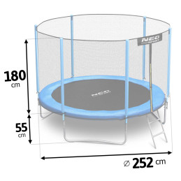 Sodo batutas 8 pėdų / 252 cm su išoriniu tinklu ir Neo-Sport kopėčiomis