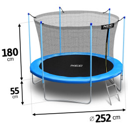 Sodo batutas 8 pėdų / 252 cm su vidiniu tinklu ir Neo-Sport kopėčiomis