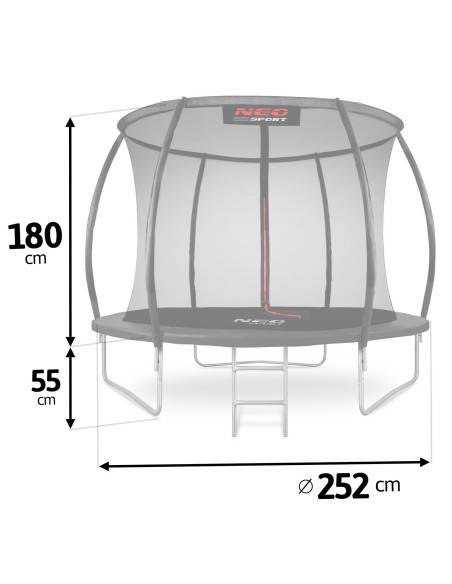 Sodo batutas profiliuotas 8 pėdų / 252 cm su Neo-Sport vidiniu tinkleliu Sodo batutas profiliuotas 8 pėdų / 252 cm su Neo-Sport vidiniu tinkleliu