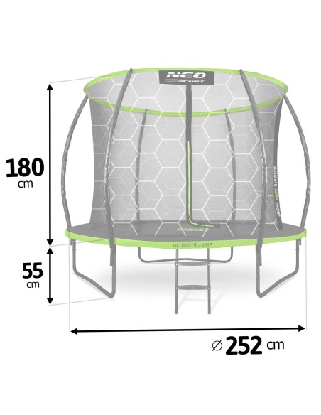 Sodo batutas profiliuotas 8 pėdų / 252 cm su Neo-Sport vidiniu tinkleliu Sodo batutas profiliuotas 8 pėdų / 252 cm su Neo-Sport vidiniu tinkleliu
