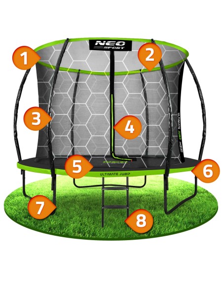 Sodo batutas profiliuotas 8 pėdų / 252 cm su Neo-Sport vidiniu tinkleliu Sodo batutas profiliuotas 8 pėdų / 252 cm su Neo-Sport vidiniu tinkleliu
