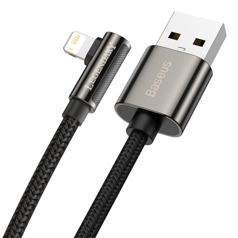 Legendinis kampuotas nailoninis kabelis USB laidas Iphone Lightning žaidėjams 2.4A 2m juodas