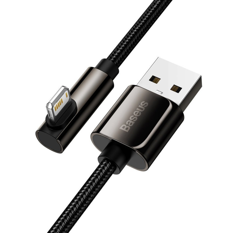 Legendinis kampuotas nailoninis kabelis USB laidas Iphone Lightning žaidėjams 2.4A 2m juodas