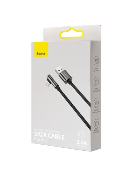 Legendinis kampuotas nailoninis kabelis USB laidas Iphone Lightning žaidėjams 2.4A 2m juodas Legendinis kampuotas nailoninis kabelis USB laidas Iphone Lightning žaidėjams 2.4A 2m juodas