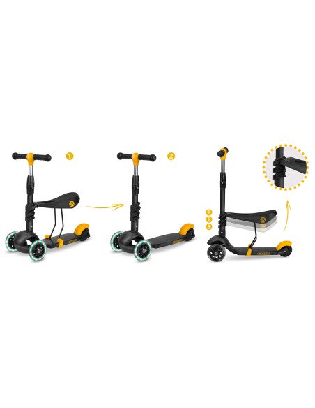 Ricokids Cubi triratis paspirtukas - juodos ir oranžinės spalvos Ricokids Cubi triratis paspirtukas - juodos ir oranžinės spalvos