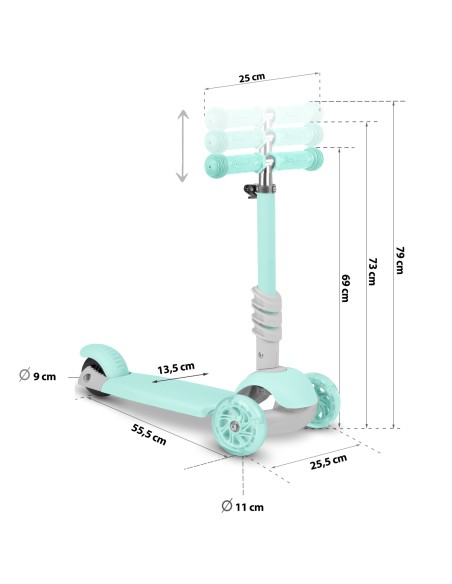 Triratis paspirtukas Ricokids Buggy - mėtinis Triratis paspirtukas Ricokids Buggy - mėtinis