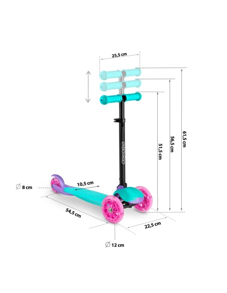 Triratis paspirtukas Ricokids Loco - turkio rožinė Triratis paspirtukas Ricokids Loco - turkio rožinė