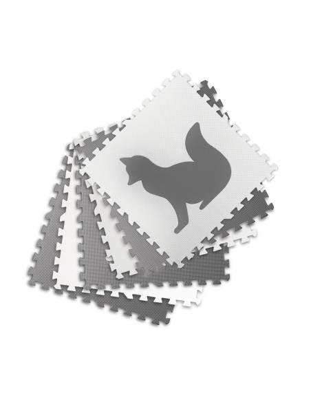 Didelis porolono kilimėlis, dėlionės, balti ir pilki gyvūnai 6 vnt.