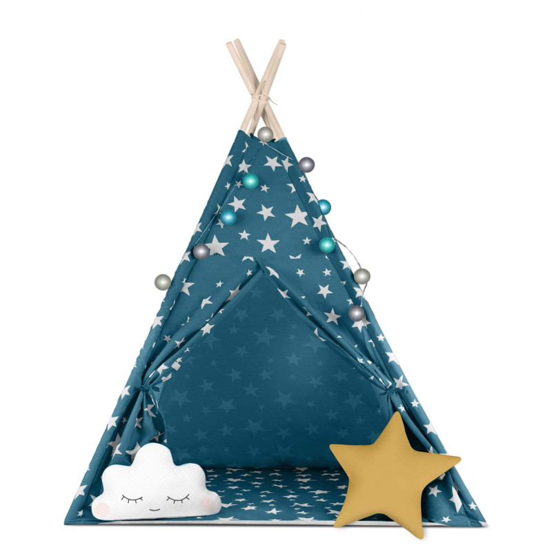 Teepee palapinė vaikams su Nukido lemputėmis - mėlyna