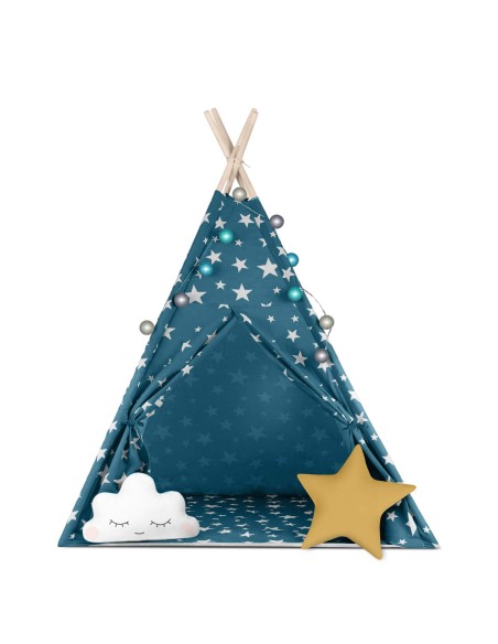 Teepee palapinė vaikams su Nukido lemputėmis - mėlyna Teepee palapinė vaikams su Nukido lemputėmis - mėlyna
