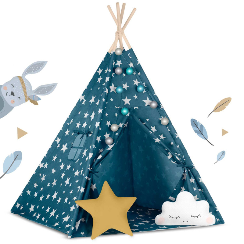 Teepee palapinė vaikams su Nukido lemputėmis - mėlyna