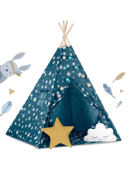 Teepee palapinė vaikams su Nukido lemputėmis - mėlyna Teepee palapinė vaikams su Nukido lemputėmis - mėlyna