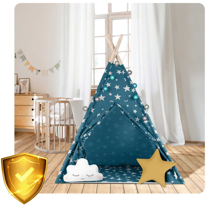 Teepee palapinė vaikams su Nukido lemputėmis - mėlyna