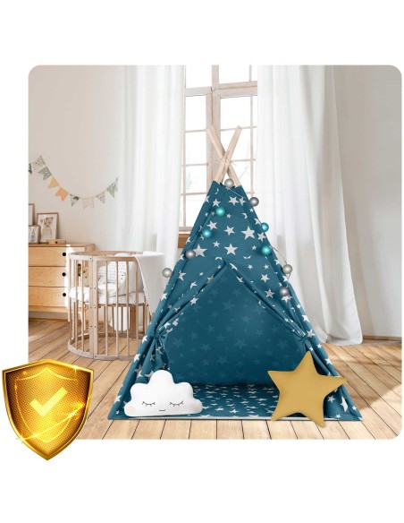 Teepee palapinė vaikams su Nukido lemputėmis - mėlyna Teepee palapinė vaikams su Nukido lemputėmis - mėlyna
