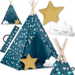 Teepee palapinė vaikams su Nukido lemputėmis - mėlyna