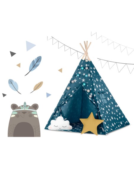 Teepee palapinė vaikams su Nukido lemputėmis - mėlyna Teepee palapinė vaikams su Nukido lemputėmis - mėlyna