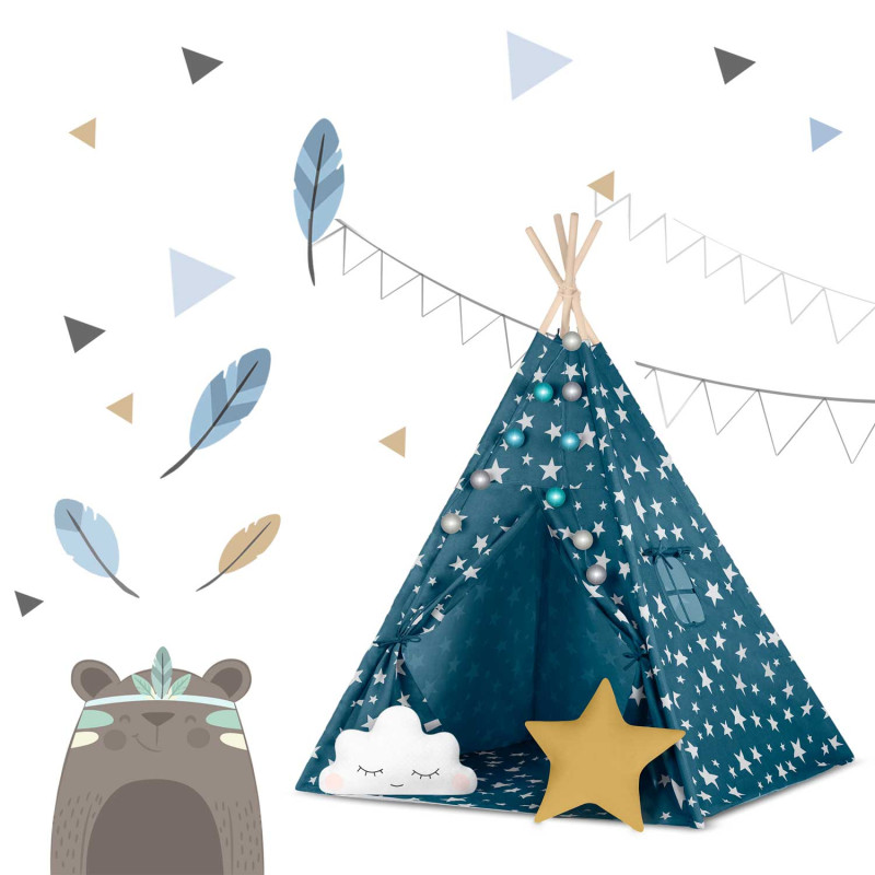 Teepee palapinė vaikams su Nukido lemputėmis - mėlyna