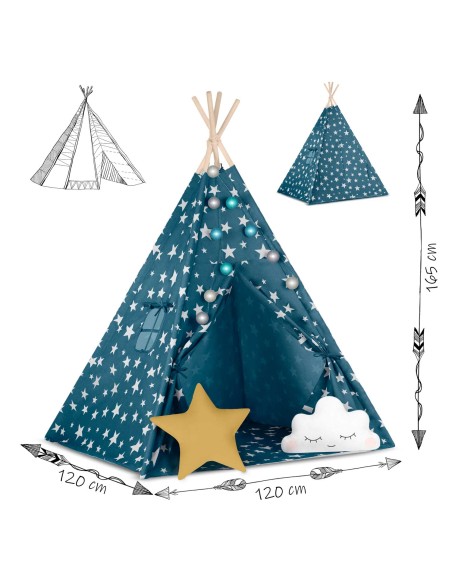 Teepee palapinė vaikams su Nukido lemputėmis - mėlyna Teepee palapinė vaikams su Nukido lemputėmis - mėlyna