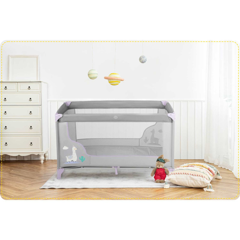 Kelioninė lovelė 125 x 65 x 78 cm RK-240 pilka ir levandų spalvos
