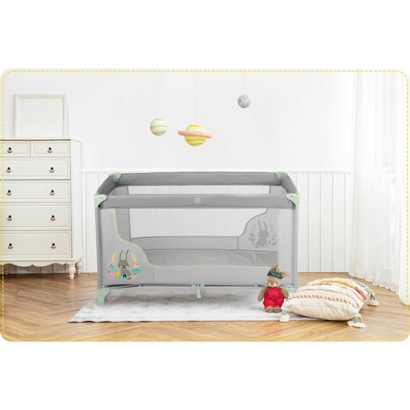 Kelioninė lovelė 125 x 65 x 78 cm RK-240 pilka ir mėtinė