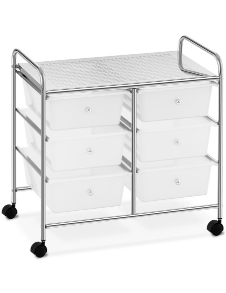 Vonios kosmetikos organizatoriaus vežimėlis su 6 stalčiais iki 38 kg 63 x 37,5 x 63 cm