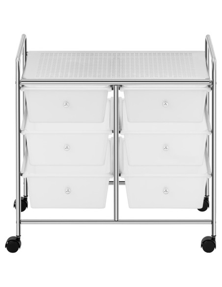 Vonios kosmetikos organizatoriaus vežimėlis su 6 stalčiais iki 38 kg 63 x 37,5 x 63 cm