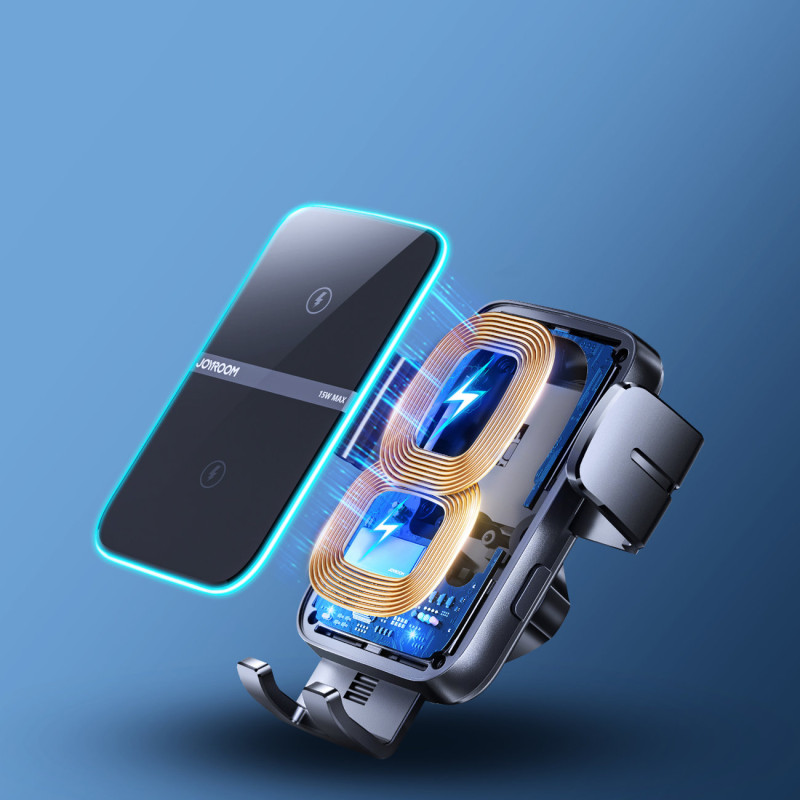 Automobilinis pakrovėjas su laikikliu 15W QC3.0 dviguba ritė juoda