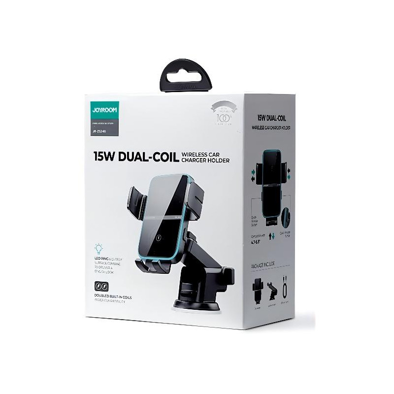 Automobilinis pakrovėjas su laikikliu 15W QC3.0 dviguba ritė juoda