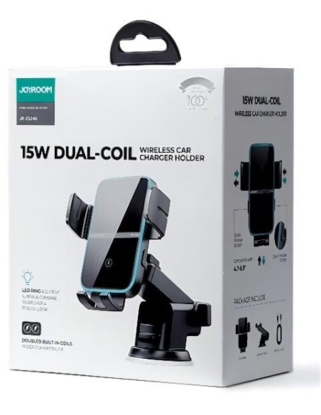 Automobilinis pakrovėjas su laikikliu 15W QC3.0 dviguba ritė juoda