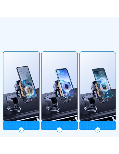 Automobilinis pakrovėjas su laikikliu 15W QC3.0 dviguba ritė juoda