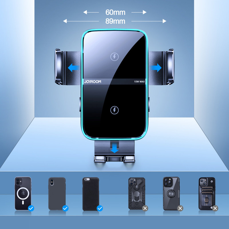 Automobilinis pakrovėjas su laikikliu 15W QC3.0 dviguba ritė juoda