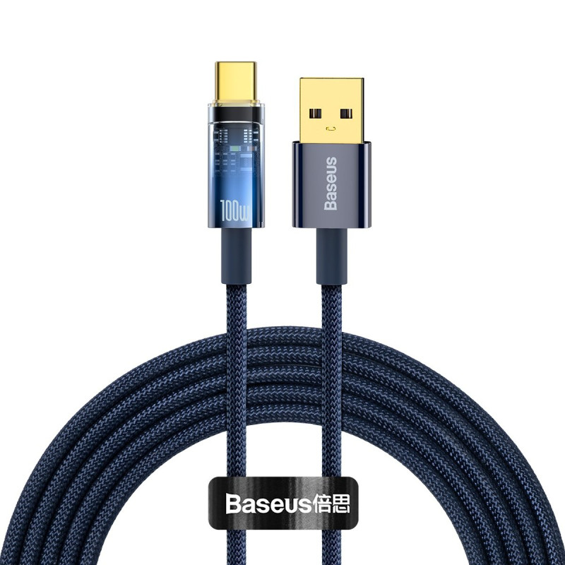 Explorer serijos kabelis USB laidas USB-C 100W 2m mėlynas