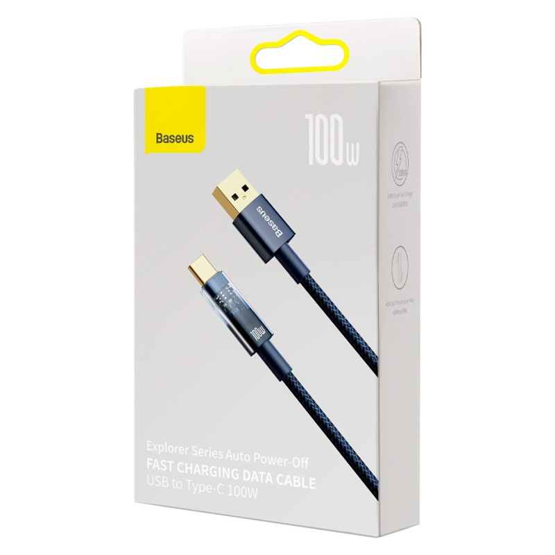 Explorer serijos kabelis USB laidas USB-C 100W 2m mėlynas