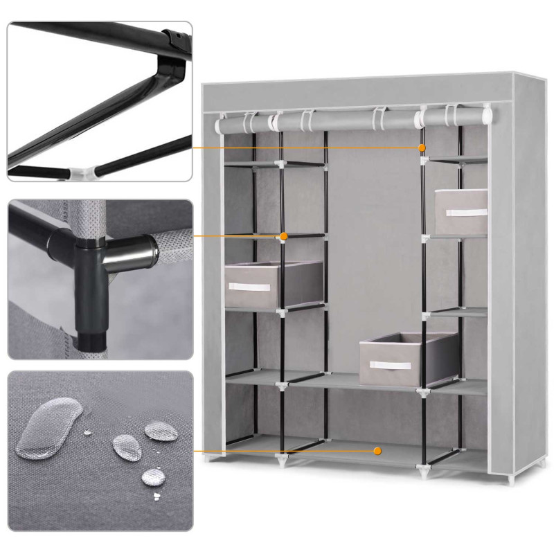 Massido didelė tekstilinė spinta su stalčiais - pilka