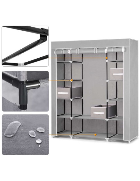 Massido didelė tekstilinė spinta su stalčiais - pilka Massido didelė tekstilinė spinta su stalčiais - pilka