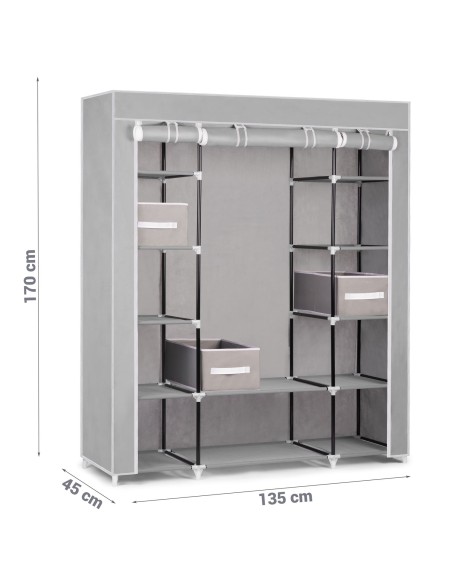 Massido didelė tekstilinė spinta su stalčiais - pilka Massido didelė tekstilinė spinta su stalčiais - pilka