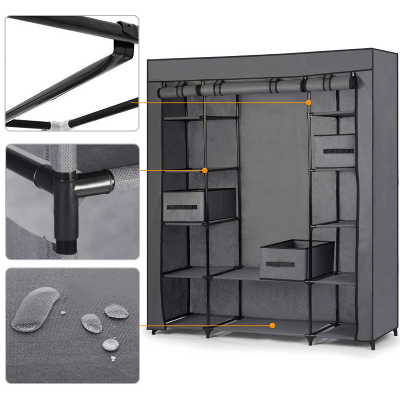 Massido didelė tekstilinė spinta su stalčiais - grafitas