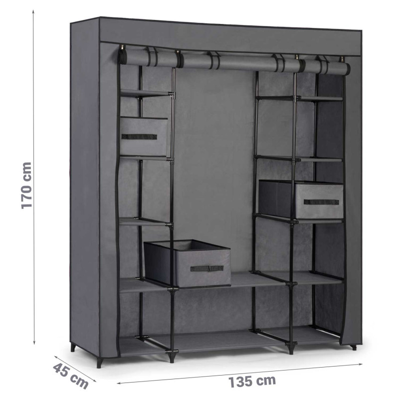 Massido didelė tekstilinė spinta su stalčiais - grafitas