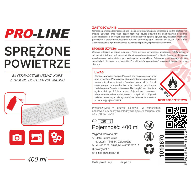 Suslėgtas oras PRO-LINE siuvimo mašinų elektronikai valyti purškalas 400ml