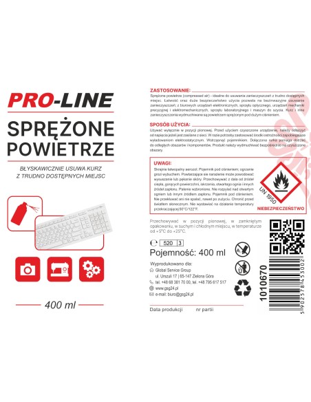 Suslėgtas oras PRO-LINE siuvimo mašinų elektronikai valyti purškalas 400ml Suslėgtas oras PRO-LINE siuvimo mašinų elektronikai valyti purškalas 400ml