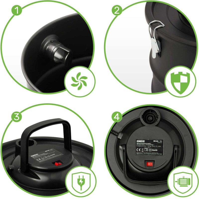 Židinio pelenų dulkių siurblys 15L 1200W HM-404