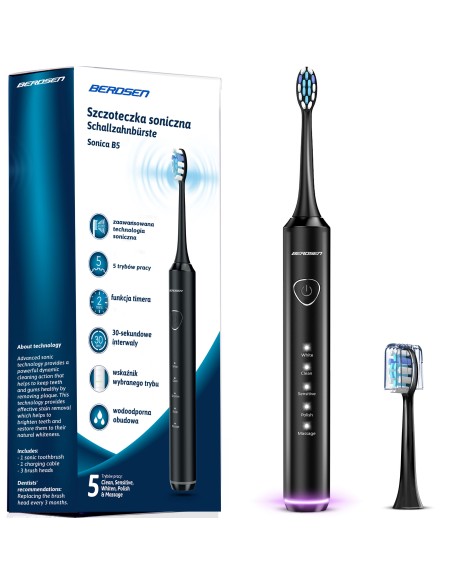 Sonica B5 sonic juodas dantų šepetėlis