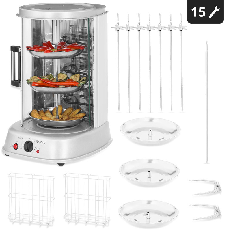 MINI grilis kebabas grilis giroskopas žuvis daržovių vertikalus 4in1 1800W Royal Catering RCGV-1800