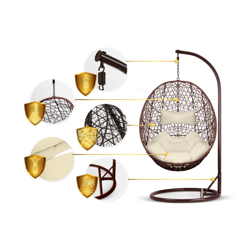 Brava rudas sodo pakabinamas fotelis + smėlio spalvos pagalvėlės Sofotel