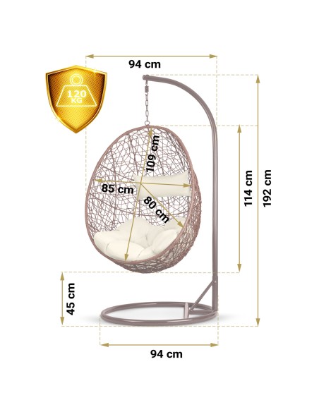 Brava rudas sodo pakabinamas fotelis + smėlio spalvos pagalvėlės Sofotel Brava rudas sodo pakabinamas fotelis + smėlio spalvos pagalvėlės Sofotel
