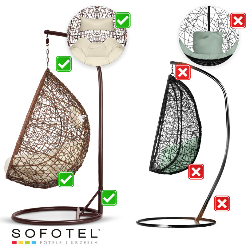 Brava rudas sodo pakabinamas fotelis + smėlio spalvos pagalvėlės Sofotel